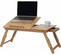 Table pour ordinateur portable HWC-B81, table d'ordinateur portable table de lit pliante avec trous d'aération pliable réglable en hauteur, bambou