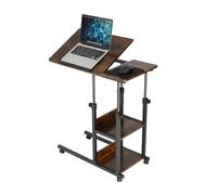 Table pour Ordinateur Portable Relaxdays, réglable 63-90 cm, inclinable, sur roulettes, 2 étagères, C, Marron/Noir