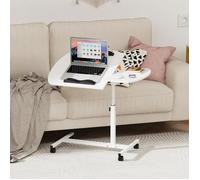 Table pour Ordinateur Portable VIVOLILV,Petite Bureau Blanc avec roulettes,Surface inclinable,Réglable en Hauteur,60x40cm
