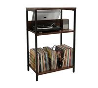 Table pour platine vinyle Relaxdays, 3 niveaux, séparateurs, 65 x 40 x 30 cm, fer, MDF, marron/noir