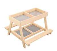 Table pour poulets, table d'alimentation à double couche, mangeoire à écureuils en bois fait à la main avec 4 grilles - pour usage extérieur en poulailler ferme pour canards sauvages et dindes