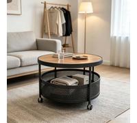 Table pour salon - Panier de rangement perforé - Noir