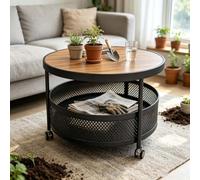 Table pour salon - Panier de rangement perforé - Noir