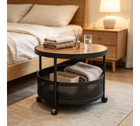 Table pour salon - Panier de rangement perforé - Noir