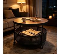 Table pour salon - Panier de rangement perforé - Noir