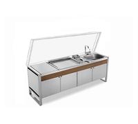 Table Quattroporte OASI 205C avec plancha OASI 55 lisse, évier, mitigeur pliable et friteuse