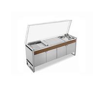 Table Quattroporte OASI 205C avec plancha OASI 55 lisse/rainurée, feu gaz et friteuse