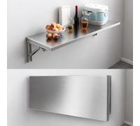 Table rabattable murale pliable en acier inoxydable d'une largeur de 40 cm ou 50 cm, bureau suspendu flottant d'une longueur sélectionnable allant de 70 cm à 180 cm Silver 100*50cm/39.5*20in