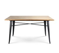 Table rectangulaire 140x80 cm - Plateau en bois massif clair et piètement métal noir mat - Style industriel