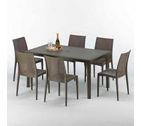 Table rectangulaire 6 chaises Poly rotin resine 150x90 Marron Focus