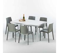 Table Rectangulaire Blanche 150x90cm Avec 6 Chaises Colorées Grand Soleil Set Ex