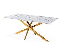 Table rectangulaire en verre effet marbre et pied doré Jodie