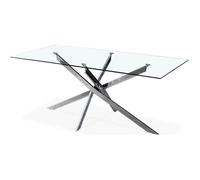 Table rectangulaire en verre et pied chromé Alix