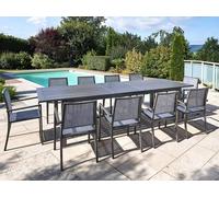 Table Rectangulaire Extensible En Aluminium Aspect Teck Gris Santorin Avec 10 Fauteuils - Jardiline Multicolore