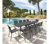 Hespéride - Table de Jardin Extensible Piazza Gris Graphite - 10 Places - Aluminium Antirouille - Meuble d'Extérieur à Rallonge Coulissante