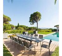 Table de jardin extensible ""Piazza"" graphite 12 places en aluminium traité époxy - Hespéride