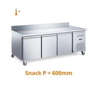 Table réfrigérée positive adossée 3 portes - Snack 600 mm - Inox - 339 L - +2/+8°C