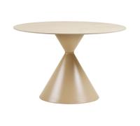 Table repas Ø120cm plateau en céramique aspect travertin pied en métal beige - RIVAGE