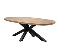 Table repas 200cm plateau ovale aspect bois finition Houston Oak pied métal étoile - HOUSTON
