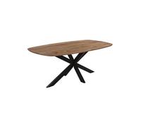 Table Repas 200cm Plateau Ovale en Acacia Massif Pieds Métal Noir - ROMANE -