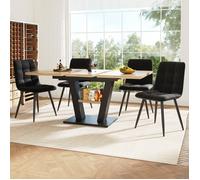 Table Repas 5 Pieces Noir Naturel, Ensemble Extensible FloraGrace, Pour Cuisine Salon, Jusqu A 8 Personnes, 118-157x70x75cm