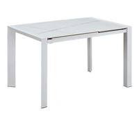 MELIA - Table Repas Allongeable Plateau Céramique Marbré Blanc Pieds Métal Blanc -