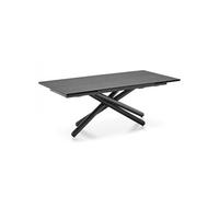 Table repas extensible 12 couverts DUEL 300cm pieds métal noir plateau céramique gris