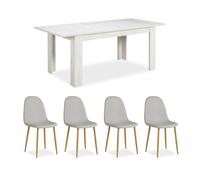 Table repas extensible 160x90 4 chaises grises