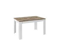 Table Repas Extensible Blanc Laqué Brillant Plateau Aspect Bois Antik - ANTIK -