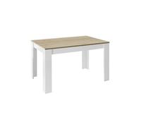 Table Repas Extensible Blanc Laqué Brillant Plateau Aspect Bois Cadiz - CADIZ - ALTOBUY Marron G