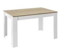 CADIZ - Table Repas Extensible Blanc Laqué Brillant Plateau Aspect Bois Cadiz -