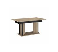 Table repas extensible OSTAREL aspect chêne piètement central encadrement noir 160-200x90x78cm Marron