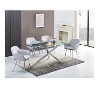 Table Repas JESSICA Chrome et plateau en verre 150 cm 4 à 6 couverts transparent