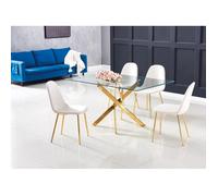 Table Repas JESSICA Gold et plateau en verre 150 cm 4 à 6 couverts transparent