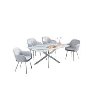 Table Repas JESSICA XXL Chrome et plateau en verre MARBRE BLANC 180 cm 6 à 8 couverts