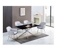 Table Repas JESSICA XXL Chrome et plateau en verre MARBRE NOIR 180 cm 6 à 8 couverts