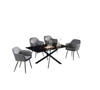 Table Repas JESSICA XXL Métal noir et plateau en verre MARBRE NOIR 180 cm 6 à 8 couverts