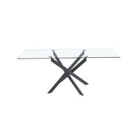 Table Repas JESSICA XXL Métal noir et plateau en verre MARBRE NOIR 180 cm 6 à 8 couverts Transparent