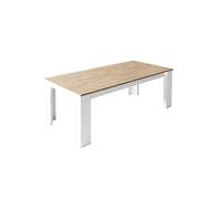 AltoBuy Chris Oak - Table Repas Laquée Blanc Brillant Aspect Bois