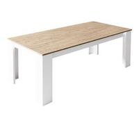 AltoBuy Chris Oak - Table Repas Laquée Blanc Brillant Aspect Bois