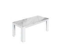 Table Repas Laquée Blanc Brillant Plateau Imitation Marbre - CHRIS WHITE -