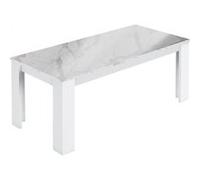 CHRIS WHITE - Table Repas Laquée Blanc Brillant Plateau Imitation Marbre -
