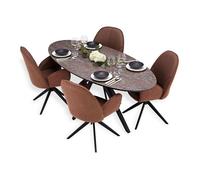 Table repas ovale marron-noir 4 chaises bouclé