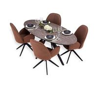 Table repas ovale marron-noir 4 chaises bouclé