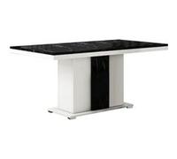 ARIANE - Table Repas Pied Central Blanc et Aspect Marbre Noir -