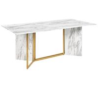 Table Repas Rectangulaire Effet Marbre et Doré pour 8 Personnes 100 x 200 cm Cal