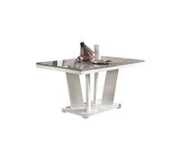 Table Repas Rectangulaire Laqué Blanc et Effet Bois Taupe - DENYS -
