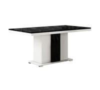 Table repas rectangulaire pied central blanc et aspect marbre noir - TAHOE