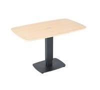 Table repas réglable en hauteur plateau MDF placage chêne pied central en métal laqué noir - ELEVIA - ALTOBUY Beige