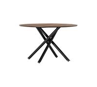 Table repas ronde MDF aspect chêne pieds croisés métal noir Ø120cm